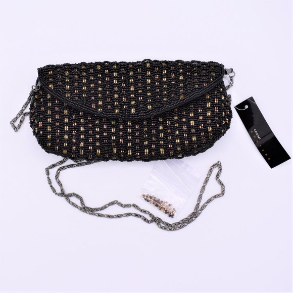 BLACK & TRI-GOLD BEADED EVENING BAG - Picture 5 of 5
